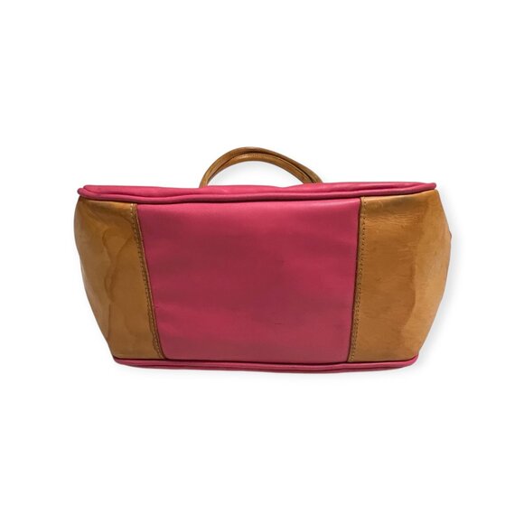 Jon Hart Design Tote Bag Pink Tan Leather Trim Monogram K.M.W. Personalized USA - Picture 3 of 11